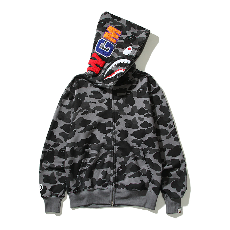 ABC CAMO SHARK FULL ZIP HOODIE - Grey, XL image