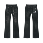 Purple Brand Rhinestone Distressed Flared Jeans in Washed Black