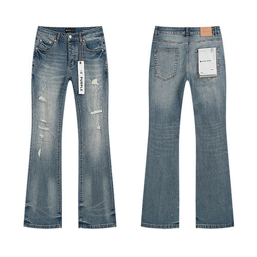 Purple Brand Vintage Distressed Wash Flared Denim Jeans