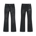 Purple Brand Washed Black Paint Splatter Distressed Flared Jeans