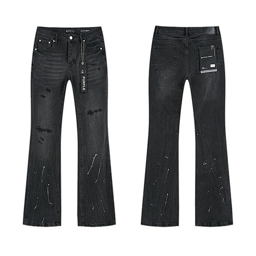 Purple Brand Washed Black Paint Splatter Distressed Flared Jeans